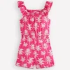 Ciara Pom Trim Jersey Romper Pink Palm Trees