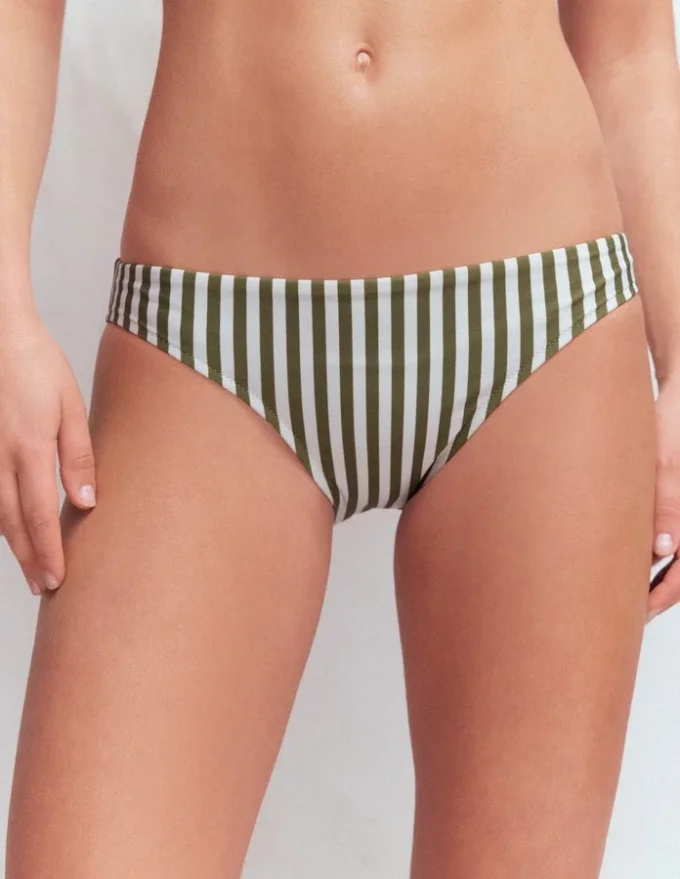 Classic Bikini Bottoms Olive, Ivory Stripe