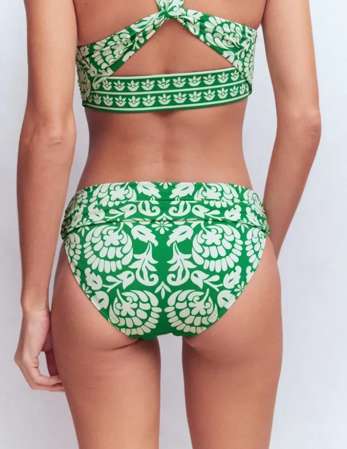 Classic Fold Bikini Bottoms Rich Emerald, Ornate Floret