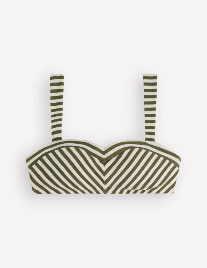 Clean Sweetheart Bikini Top Olive, Ivory Stripe
