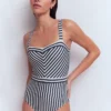 Clean Sweetheart Swimsuit Navy and Ivory Stripe Clean Sweetheart Swimsuit Navy and Ivory Stripe