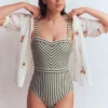 Clean Sweetheart Swimsuit Olive Ivory Stripe Clean Sweetheart Swimsuit Olive Ivory Stripe