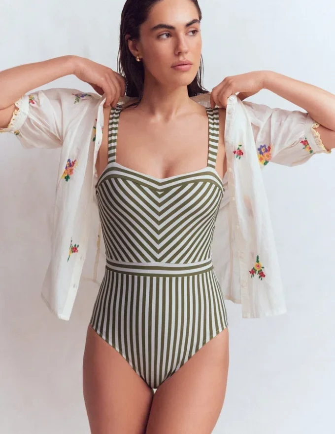 Clean Sweetheart Swimsuit Olive Ivory Stripe Clean Sweetheart Swimsuit Olive Ivory Stripe