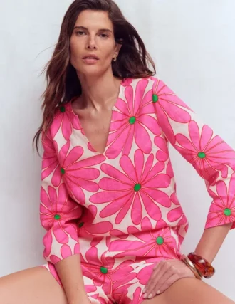 Cleo Linen Top Pink, Daisy Blossom