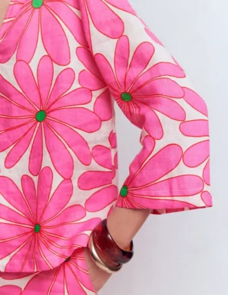 Cleo Linen Top Pink, Daisy Blossom