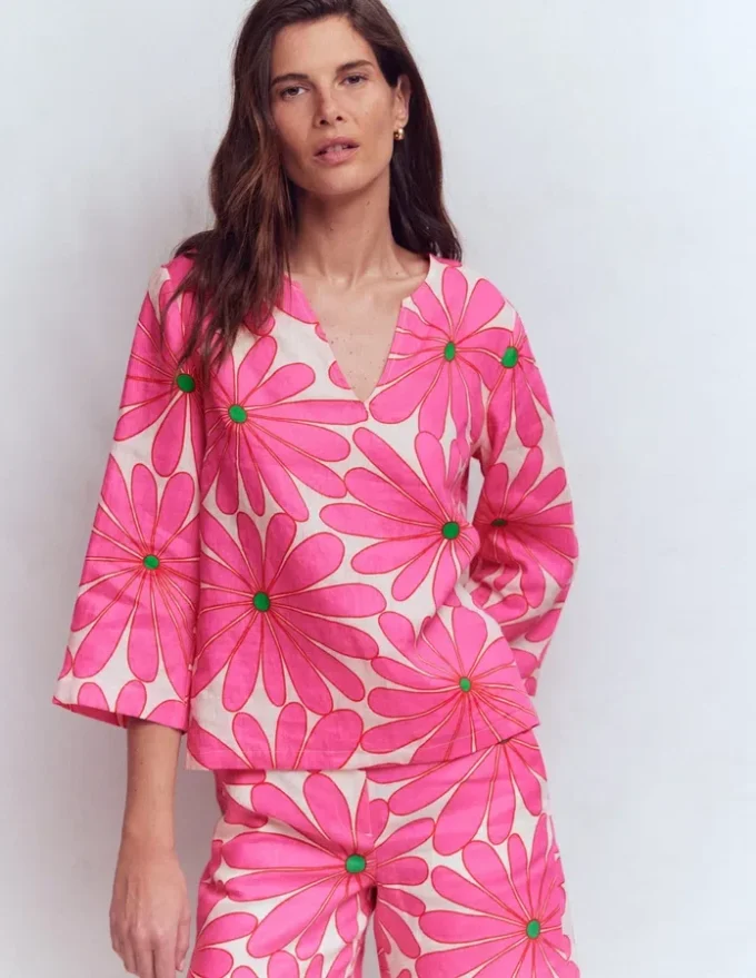 Cleo Linen Top Pink, Daisy Blossom Cleo Linen Top Pink, Daisy Blossom