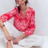 Cleo Linen Top Red, Ornamental Garden Mono Cleo Linen Top Red, Ornamental Garden Mono