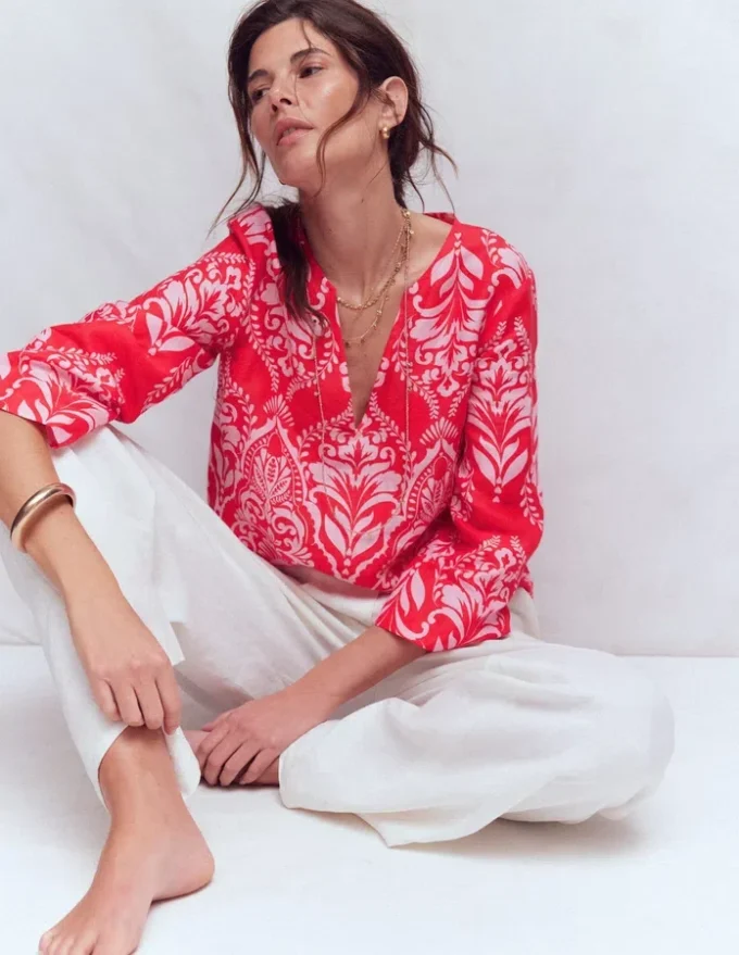 Cleo Linen Top Red, Ornamental Garden Mono Cleo Linen Top Red, Ornamental Garden Mono