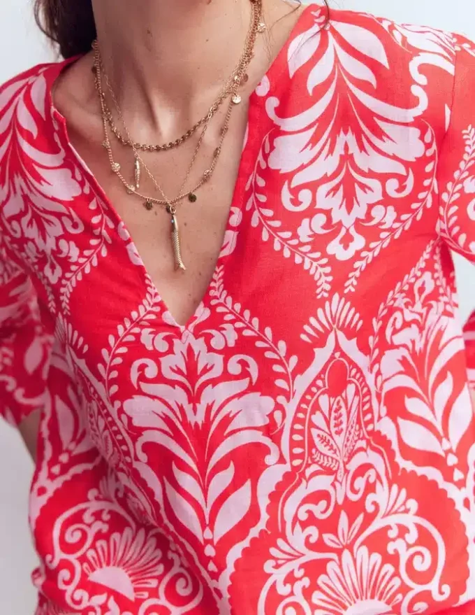 Cleo Linen Top Red, Ornamental Garden Mono Cleo Linen Top Red, Ornamental Garden Mono