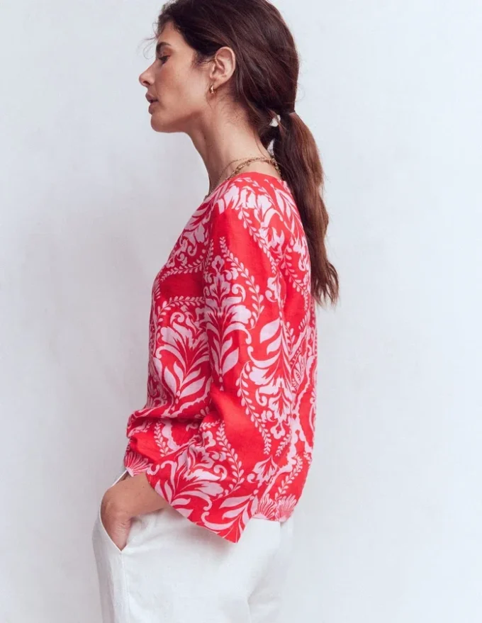 Cleo Linen Top Red, Ornamental Garden Mono Cleo Linen Top Red, Ornamental Garden Mono