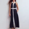 Collar Halter Neck Linen Dress Navy Ivory Collar Halter Neck Linen Dress Navy Ivory