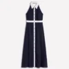 Collar Halter Neck Linen Dress Navy Ivory Collar Halter Neck Linen Dress Navy Ivory