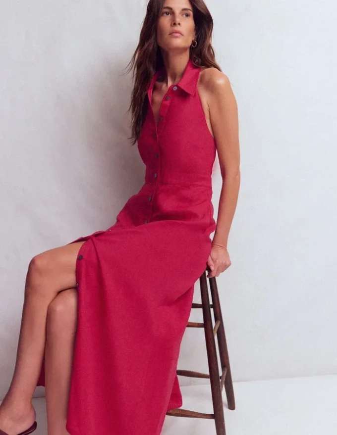 Collar Halter Neck Linen Dress Pomegranate Collar Halter Neck Linen Dress Pomegranate