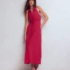 Collar Halter Neck Linen Dress Pomegranate Collar Halter Neck Linen Dress Pomegranate