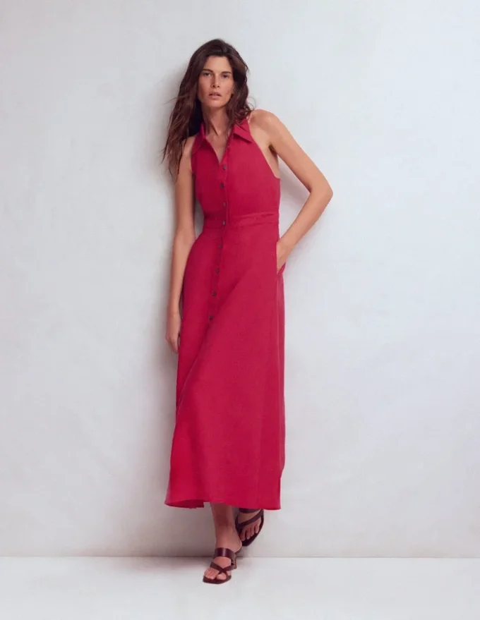 Collar Halter Neck Linen Dress Pomegranate Collar Halter Neck Linen Dress Pomegranate