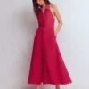 Collar Halter Neck Linen Dress Pomegranate Collar Halter Neck Linen Dress Pomegranate