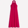 Collar Halter Neck Linen Dress Pomegranate Collar Halter Neck Linen Dress Pomegranate