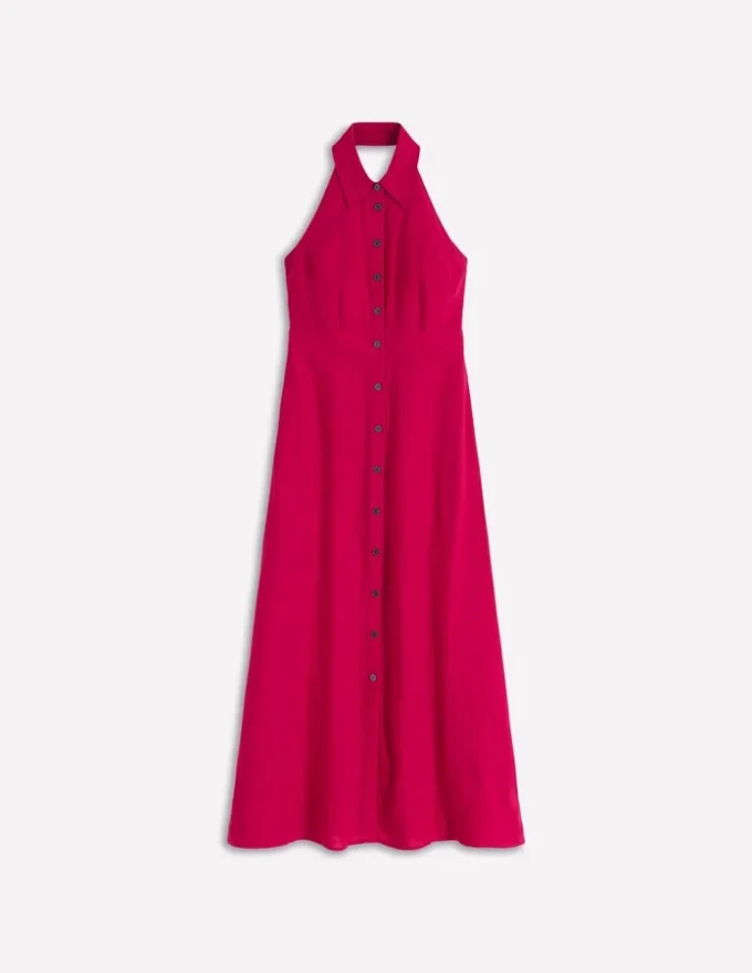 Collar Halter Neck Linen Dress Pomegranate Collar Halter Neck Linen Dress Pomegranate