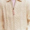 Collared Cable Zip-up Ecru Marl