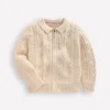Collared Cable Zip-up Ecru Marl
