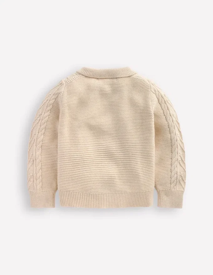 Collared Cable Zip-up Ecru Marl