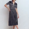 Collared Knitted Midi Dress French Navy and Ivory Stripe Collared Knitted Midi Dress French Navy and Ivory Stripe