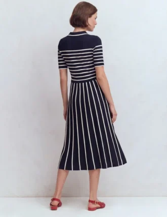 Collared Knitted Midi Dress French Navy and Ivory Stripe Collared Knitted Midi Dress French Navy and Ivory Stripe