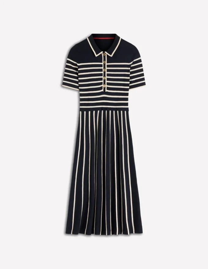 Collared Knitted Midi Dress French Navy and Ivory Stripe Collared Knitted Midi Dress French Navy and Ivory Stripe