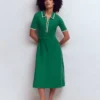 Collared Knitted Midi Dress Fresh Green