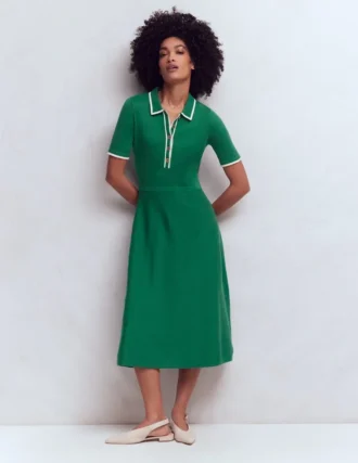 Collared Knitted Midi Dress Fresh Green Collared Knitted Midi Dress Fresh Green