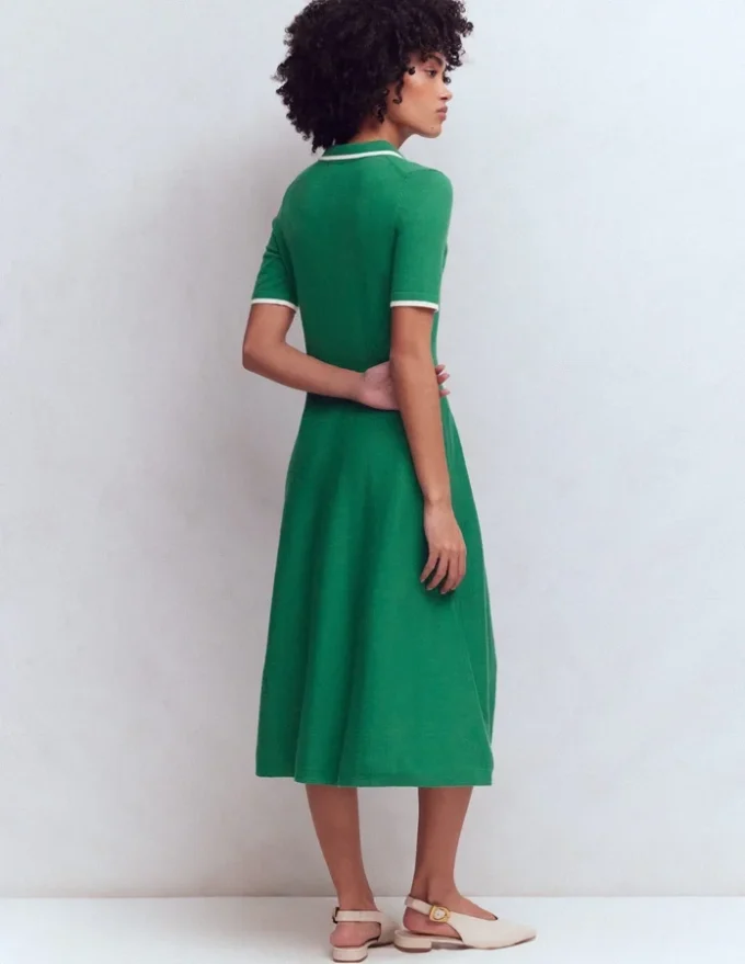 Collared Knitted Midi Dress Fresh Green