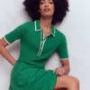 Collared Knitted Midi Dress Fresh Green