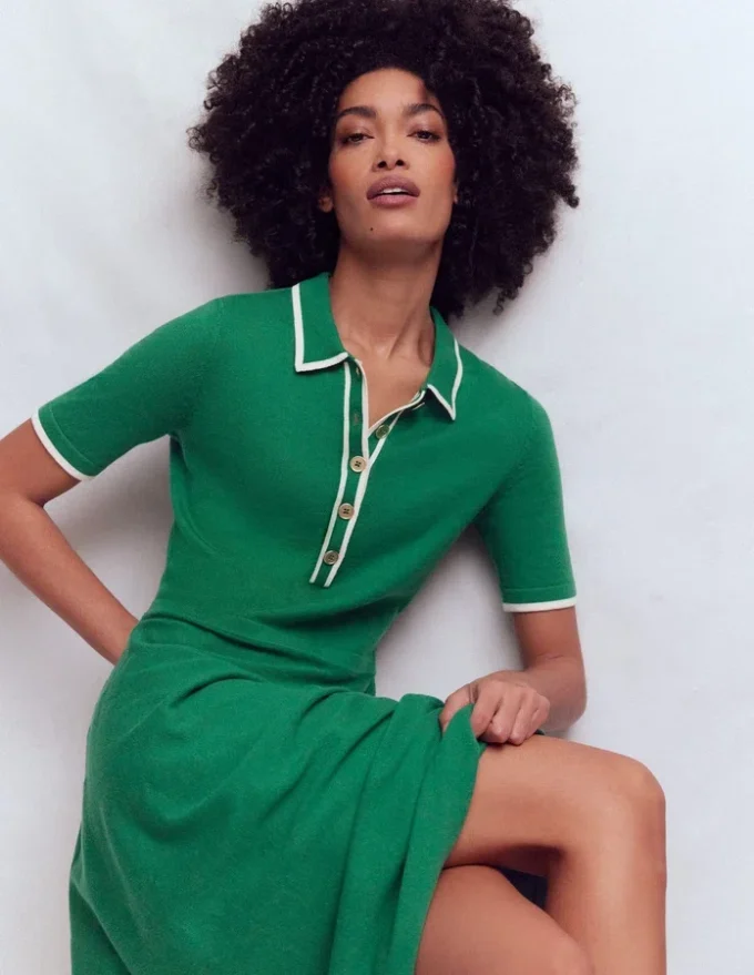 Collared Knitted Midi Dress Fresh Green