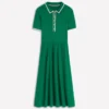 Collared Knitted Midi Dress Fresh Green