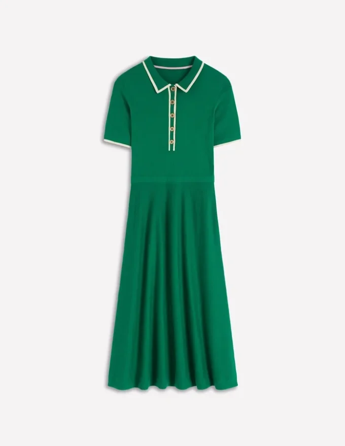 Collared Knitted Midi Dress Fresh Green