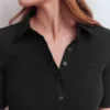 Collared Ribbed Henley Top Black Collared Ribbed Henley Top Black