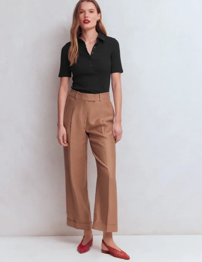 Collared Ribbed Henley Top Black Collared Ribbed Henley Top Black