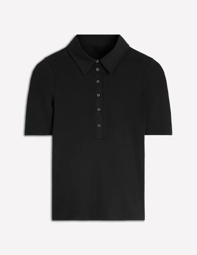 Collared Ribbed Henley Top Black Collared Ribbed Henley Top Black