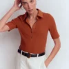 Collared Ribbed Henley Top Burnt Orange Collared Ribbed Henley Top Burnt Orange