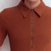 Collared Ribbed Henley Top Burnt Orange Collared Ribbed Henley Top Burnt Orange