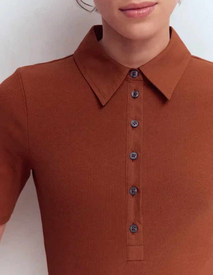 Collared Ribbed Henley Top Burnt Orange Collared Ribbed Henley Top Burnt Orange