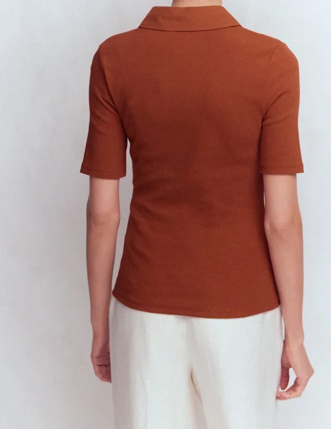 Collared Ribbed Henley Top Burnt Orange Collared Ribbed Henley Top Burnt Orange
