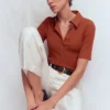 Collared Ribbed Henley Top Burnt Orange Collared Ribbed Henley Top Burnt Orange