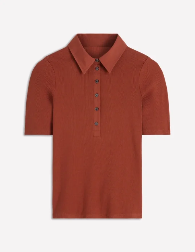 Collared Ribbed Henley Top Burnt Orange Collared Ribbed Henley Top Burnt Orange