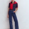 Collared Ribbed Henley Top Navy