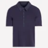 Collared Ribbed Henley Top Navy