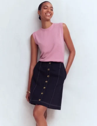 Contrast Stitch Ponte Skirt Navy