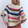 Cotton Cable Jumper Warm Ivory, Rainbow Cotton Cable Jumper Warm Ivory, Rainbow
