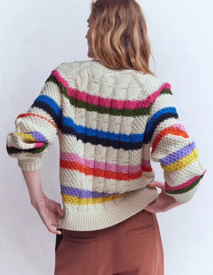 Cotton Cable Jumper Warm Ivory, Rainbow Cotton Cable Jumper Warm Ivory, Rainbow