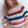 Cotton Cable Jumper Warm Ivory, Rainbow Cotton Cable Jumper Warm Ivory, Rainbow